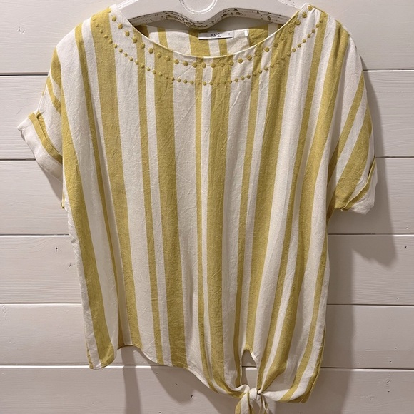 EDC by Esprit – Size M – Yellow & White Striped Tie-Front Top - Picture 1 of 9
